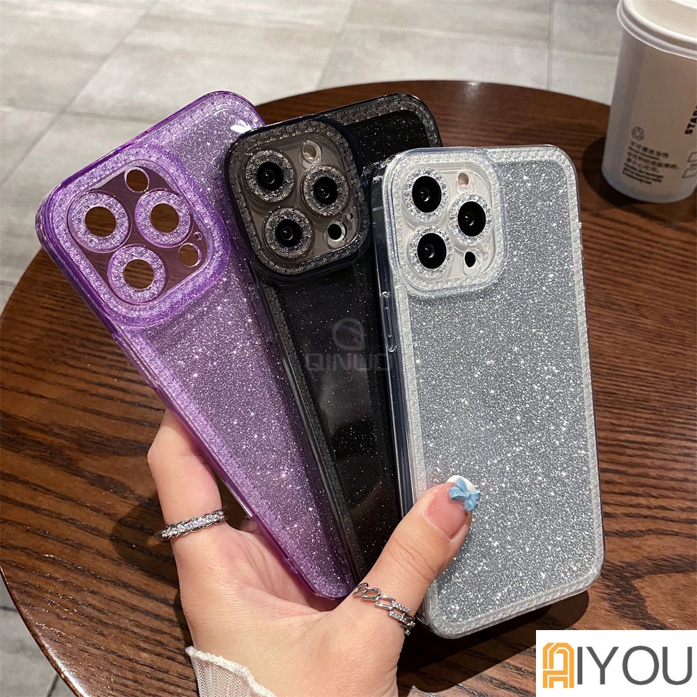 IPHONE Casing Berlian Bling Glitter Mewah Untuk Iphone14 13 11 12 Pro XR X XS Max7 8 Plus Lembut Transparan Shockproof Bumper Sequin Cover