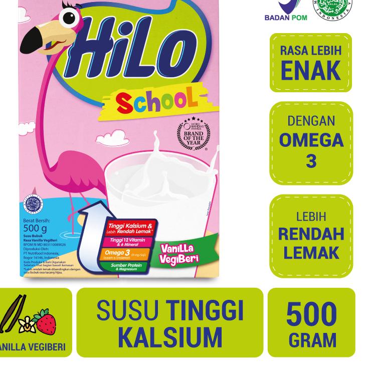 

✻ HiLo School Vanilla Vegiberi 500 gram - Susu Tinggi Kalsium Rendah Lemak ➣