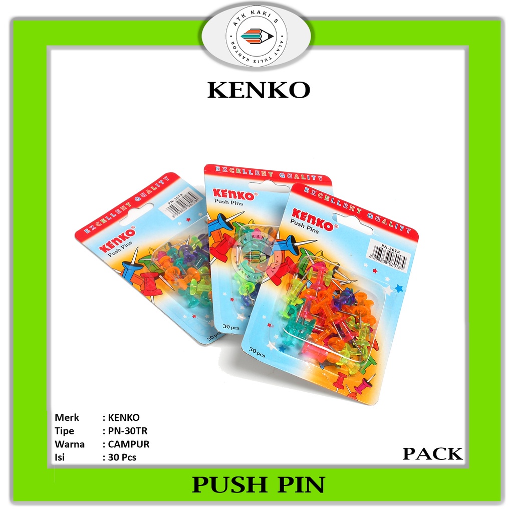 Jual Kenko Color Trans Push Pins Paku Pin Warna Pn 30tr Isi 30 Buah