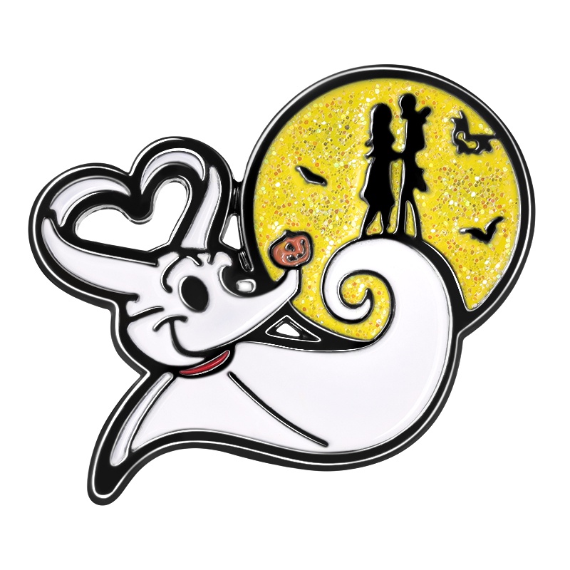 The Nightmare Before Christmas Zero Dog and Glitter Moon Bros Skeleton Jack and Sally Fantasy Love Badge Hadiah Untuk Teman Kostum Aksesori