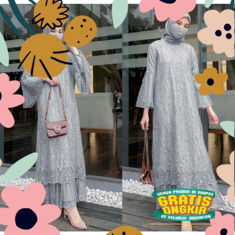ISG√MAXI GELA SIZE M-L-XL-XXL JUMBO/DRESS WANITA TILE ONDE POLKADOT/BROKAT TILE MUTIARA/DRESS WANITA