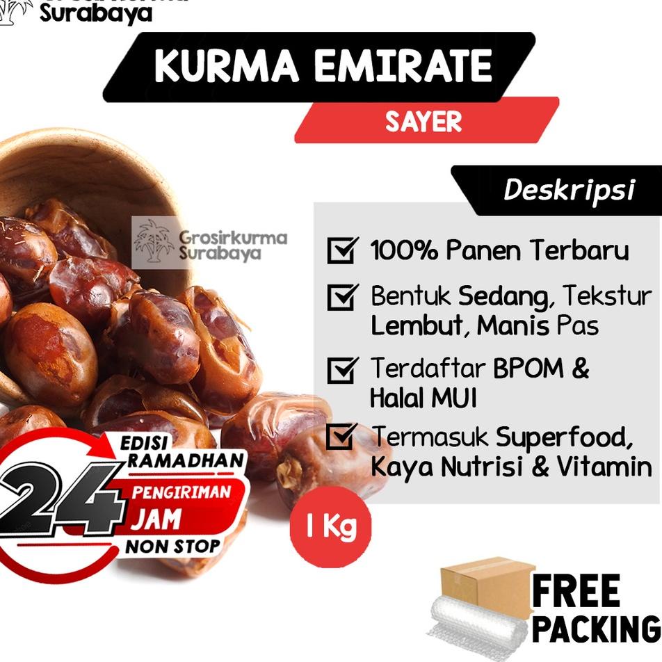 

>XG34448< Kurma Gold Emirate Sayer 1KG Asli Arab Saudi Premium BPOM Untuk Nabeez Buka Puasa Basah Madu Enak