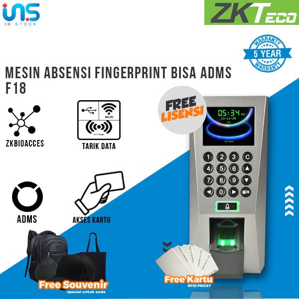 Mesin Absensi Fingerprint Dan Kartu RFID ZKTECO F18 PROXY Bisa Akses Kontrol Pintu