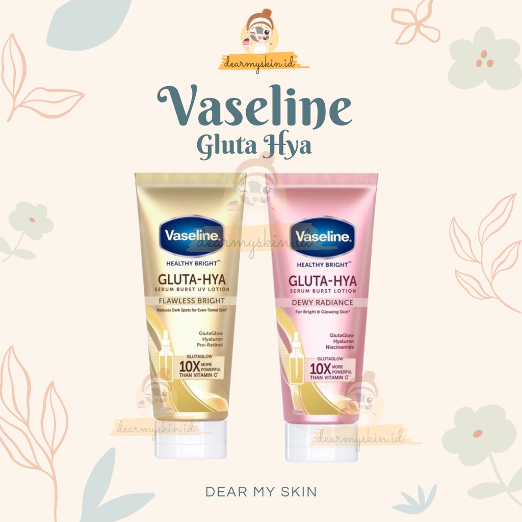 Vaseline Healthy Bright Gluta Hyaluron Niacinamide Serum UV Lotion Flawless Bright 200ml | Lotion DAY dan NIGHT by Geamoore BPOM | Masker Bubuk Organik by NHM