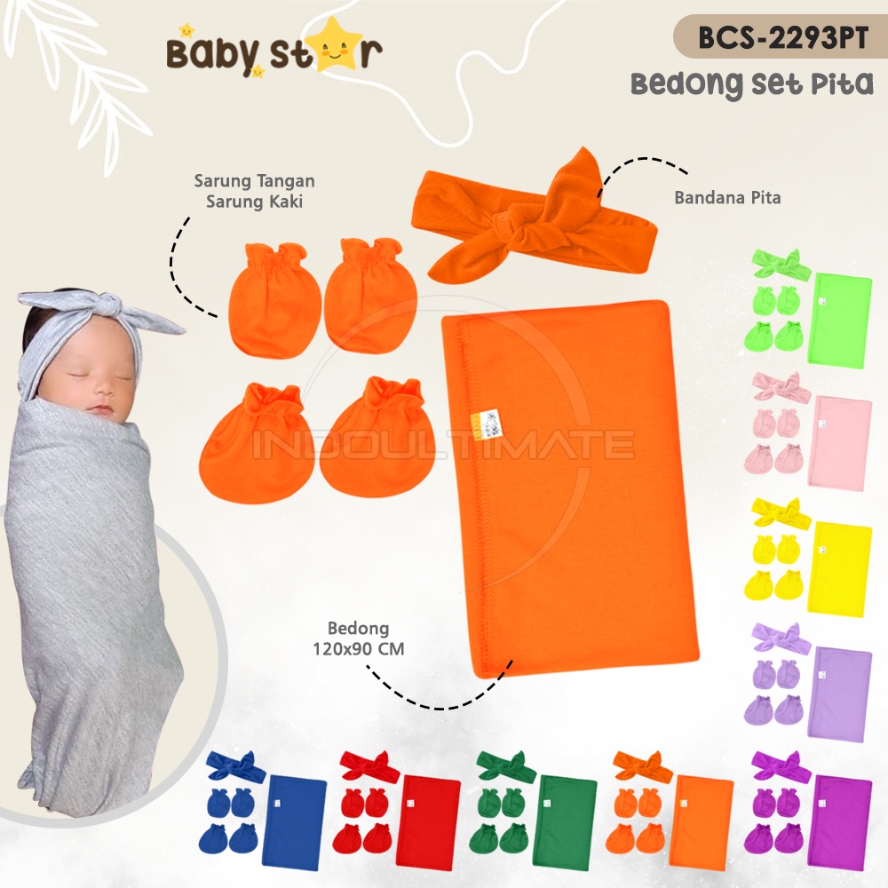 4in1 BABY STAR Paket Lengkap Bayi Baru Lahir Bedong Bayi + Bandana Pita + Sarung Tangan Kaki Bayi Alas Tidur Bayi Selimut Tidur Bayi Perlengkapan Bayi Baru Lahir BCS-2293PT