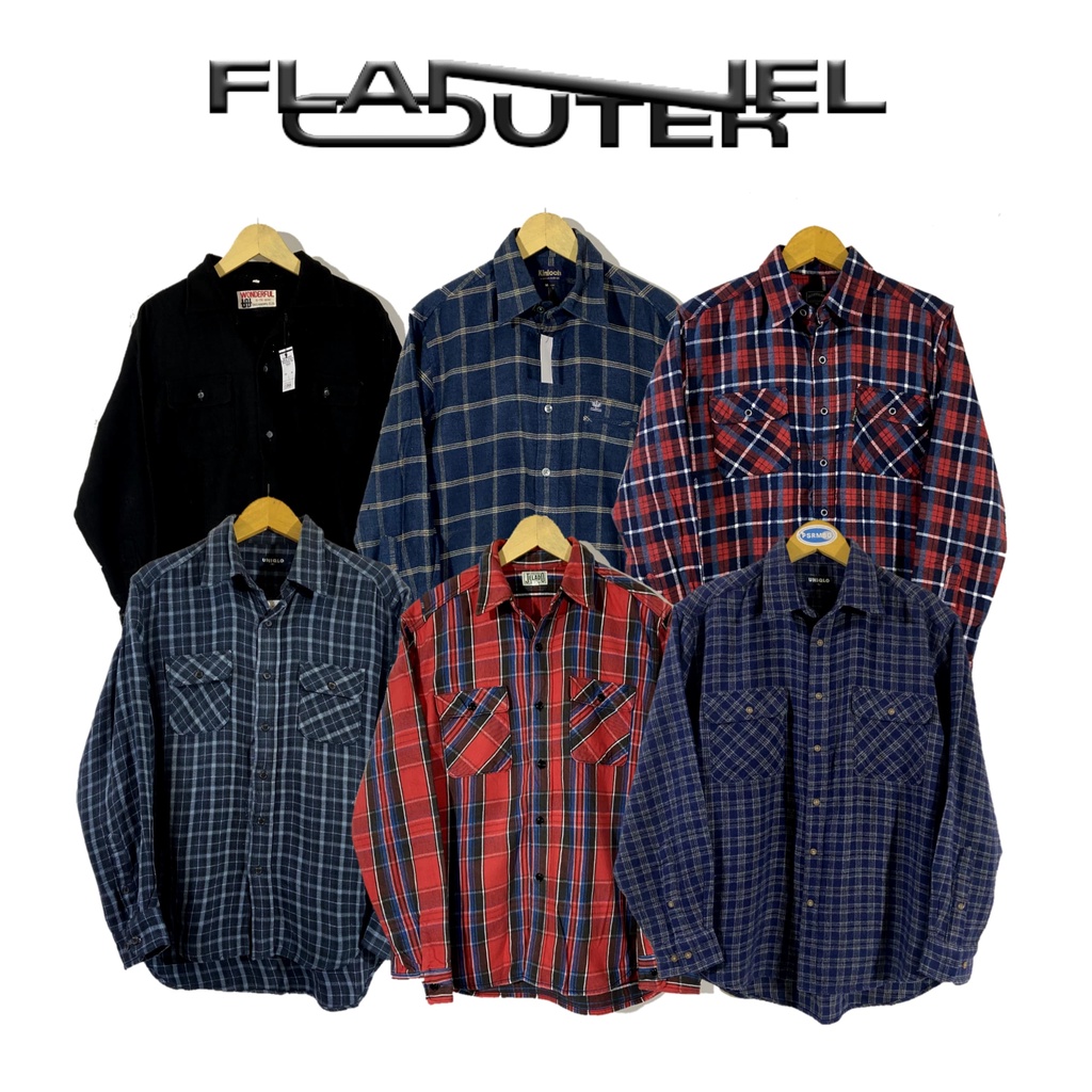 kemeja flannel uniqlo outer wool two pocket - veterano