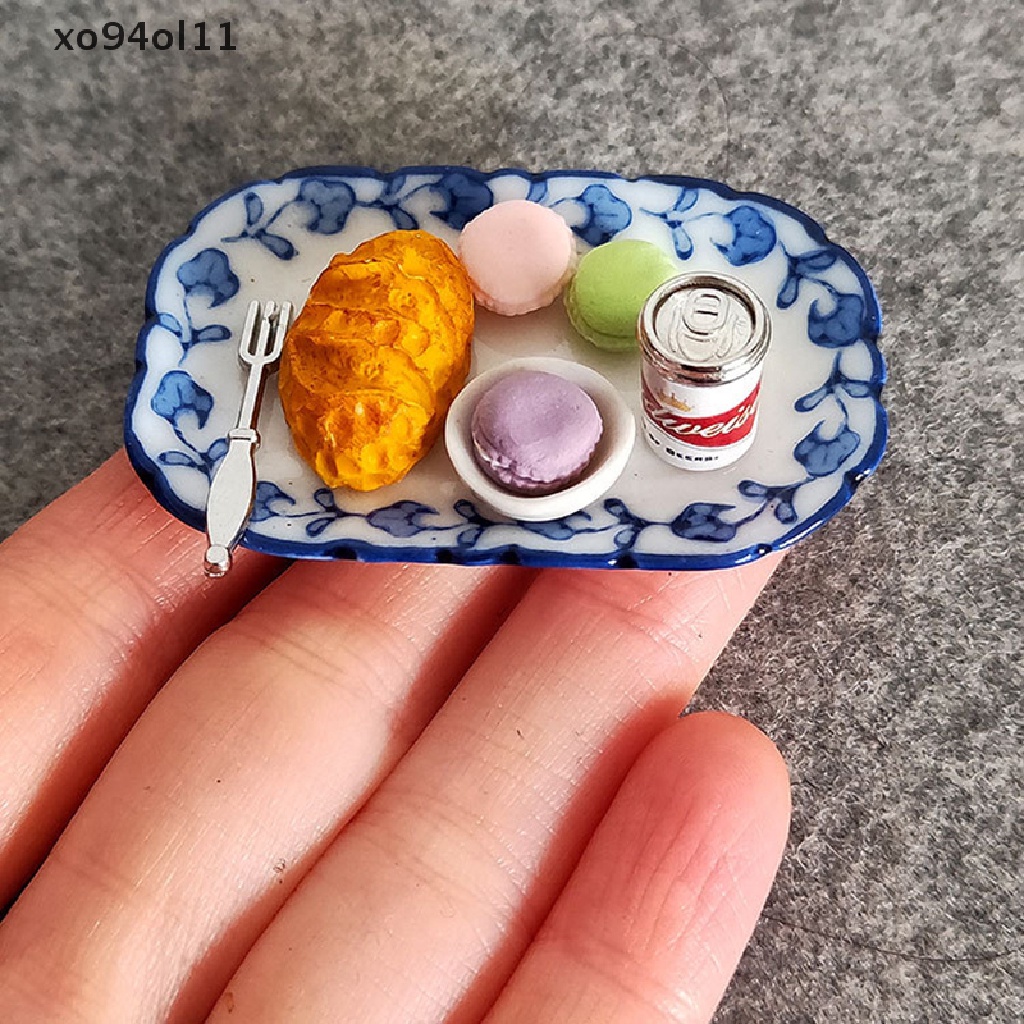 Xo1:12 Set Sarapan Miniatur Roti Macaron Dengan Nampan Rumah Boneka Dapur Makanan Set OL