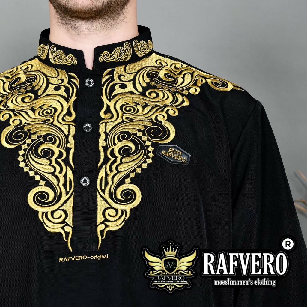 Baju Muslim Koko Pria Qurta Pakistan Bordir Premium Lengan Pendek Brand Rafvero M L XL Bisa COD