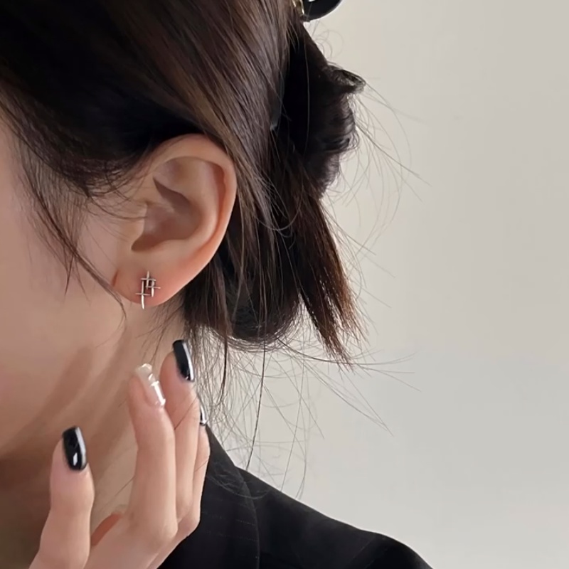 Roselife Bergaya Unisex S925 Perak Salib Bintang Stud Anting-Anting Untuk Wanita Pria Fashion Geometris Salib Anting Perhiasan 1pasang