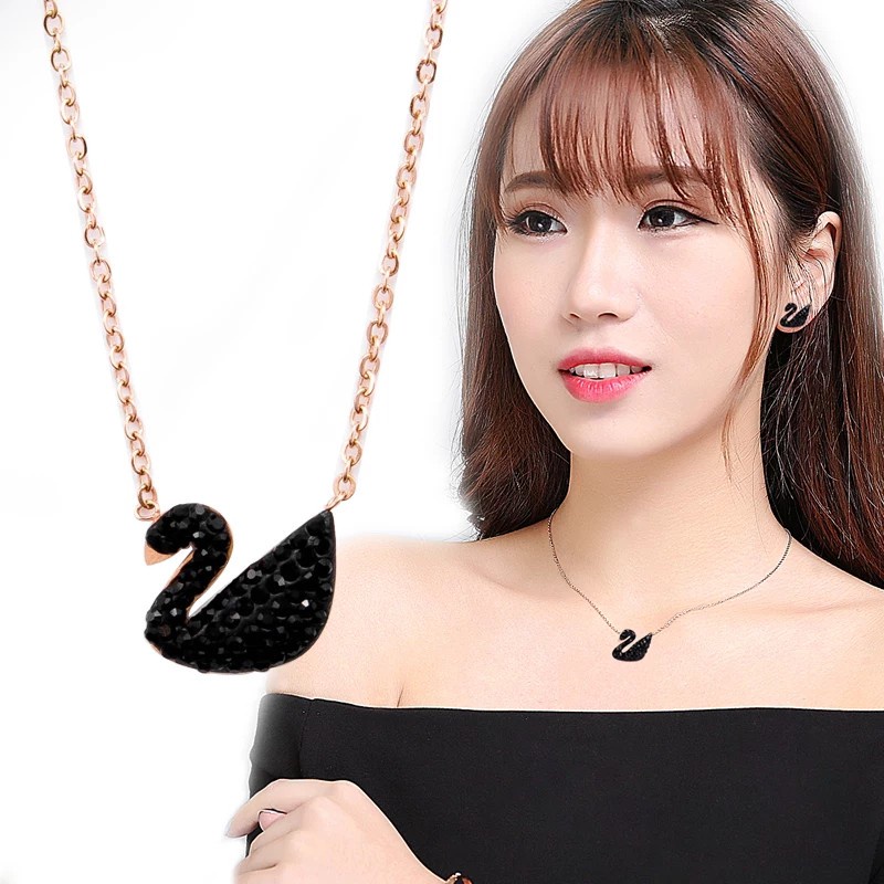 Full diamond Cahaya Butik Mewah fashion full Korek | Liontin Angsa Klasik Korea | | | Rantai Tulang Selangka fashion Pribadi | Kalung titanium steel | Kalung rose gold