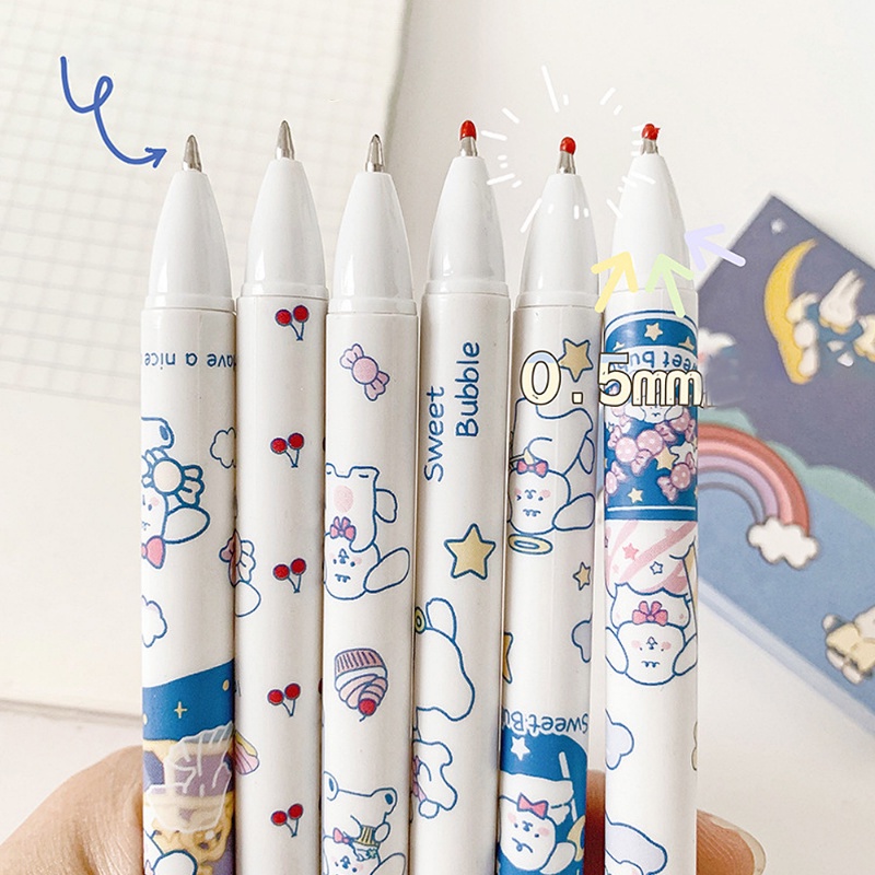 1 Pc Kawaii Lucu Press Pen Kartun Anjing Putih 0.5 mm Hitam Tinta Gel Pulpen Siswa Menulis Alat Tulis Kantor Perlengkapan Sekolah