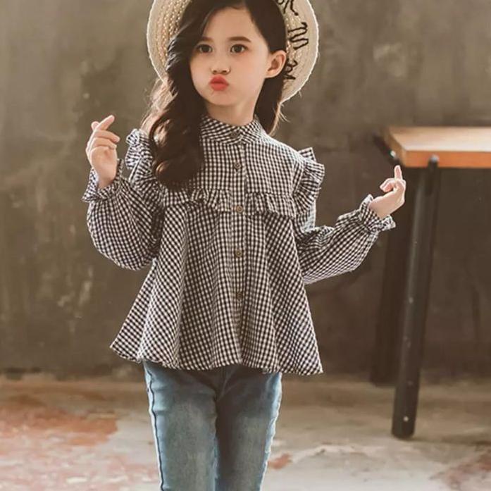 ✥ BLUS ANAK-ANAK PEREMPUAN MODEL CANTIK(2-12thn)MOTIK KOTAK-KOTAK ♦
