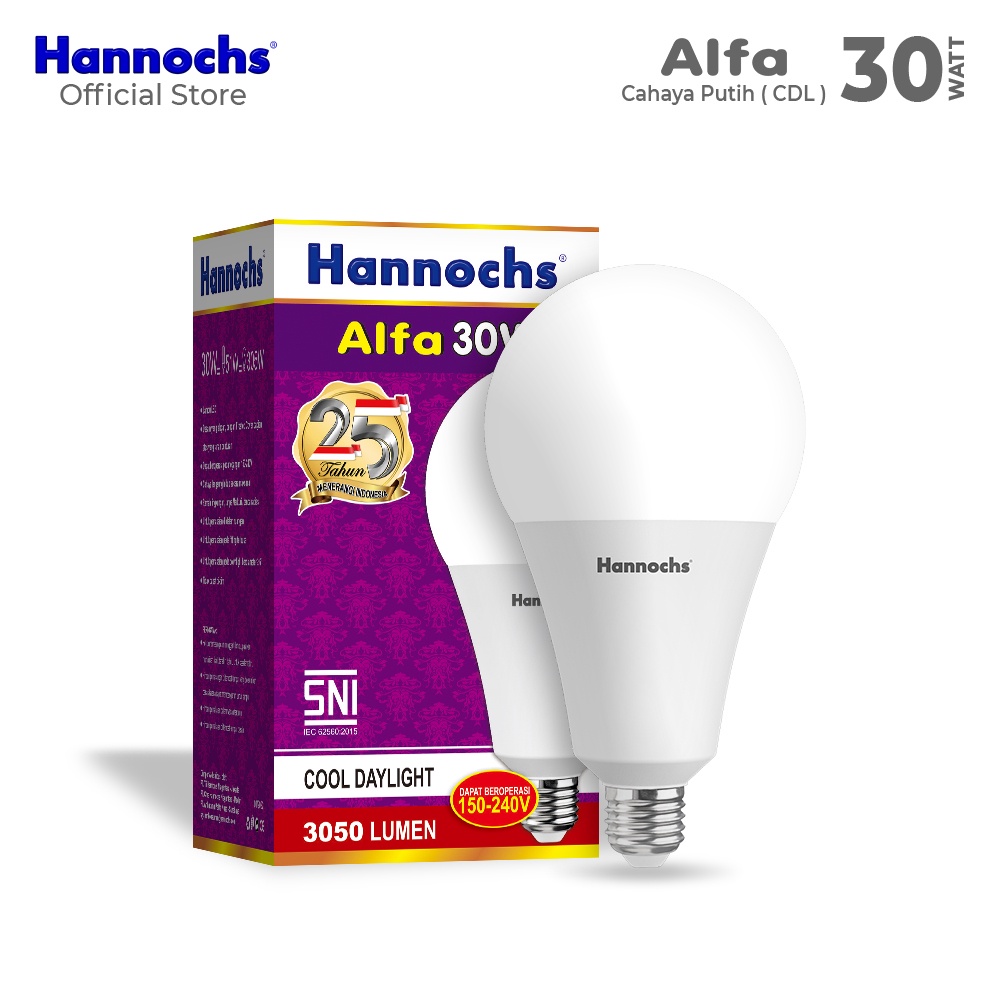 Hannochs Alfa Bohlam Lampu LED 7-9-12-15-20-25-30-40-50 Watt Cool Daylight Putih