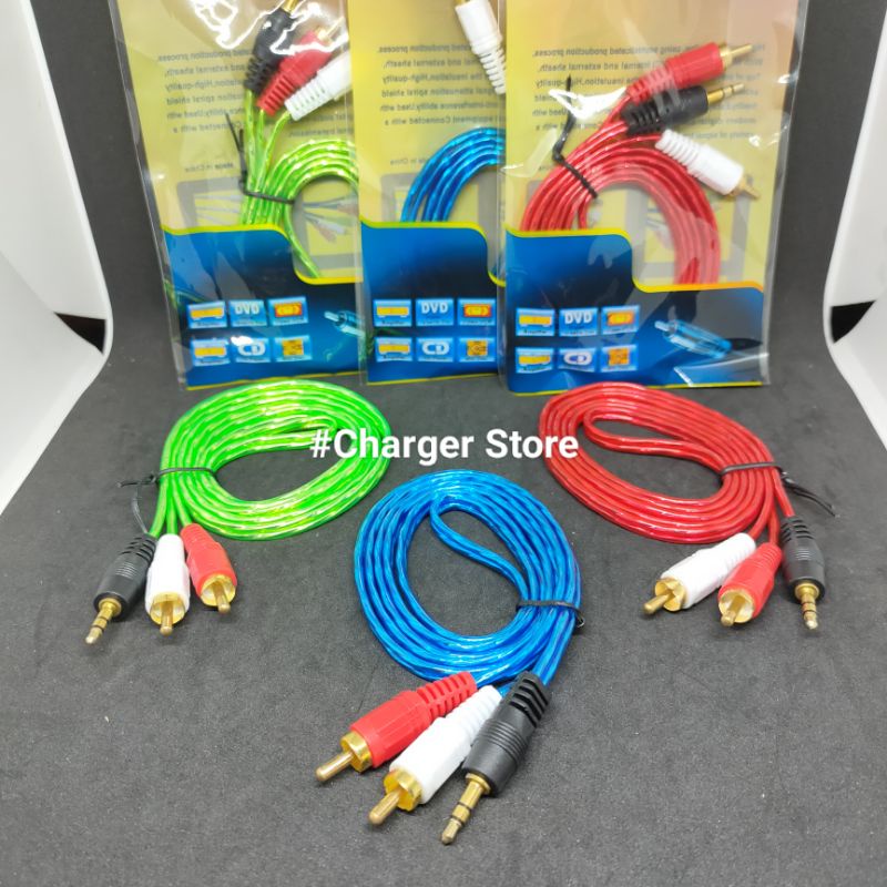 Kabel Audio 2in1 Hp Ke Speaker 1.2M / Tv / Audio AUX Salon / cd vcd 2in1 transparan Jack Audio 3.5mm