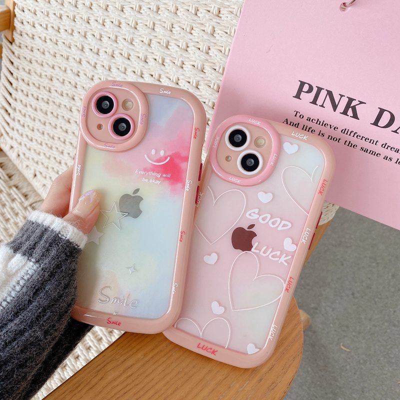 1PC Gradient Puff Case IPhone 11 12 13 14 Pro Max Soft Phone Case Cute Good Luck Love Star Phone Case Cover Bumper