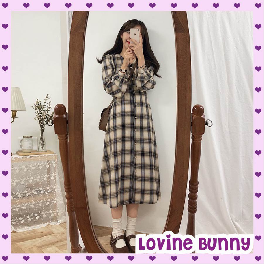 DRESS KEMEJA KOTAK VINTAGE RETRO KOREAN STYLE / DRESS MODEL KOREA / DRESS VINTAGE RETRO KOREAN STYLE