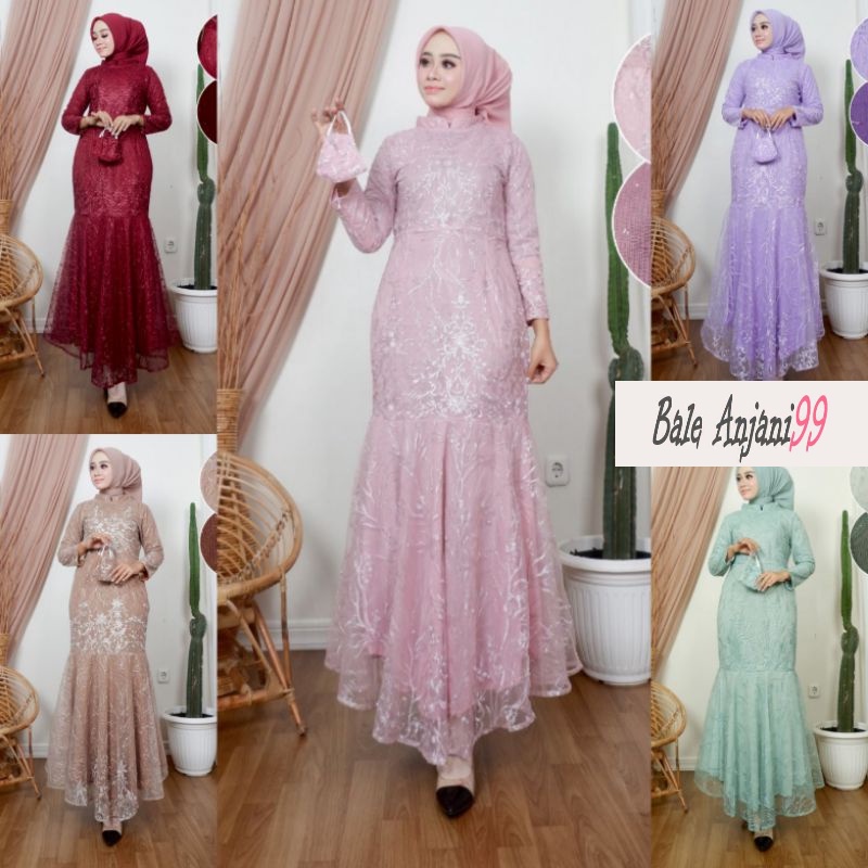 Baju Kebaya Wanita Atasan terusan Dress Kebaya Brukat Pakaian Pesta Kondangan Modern Tile Bordir Hij