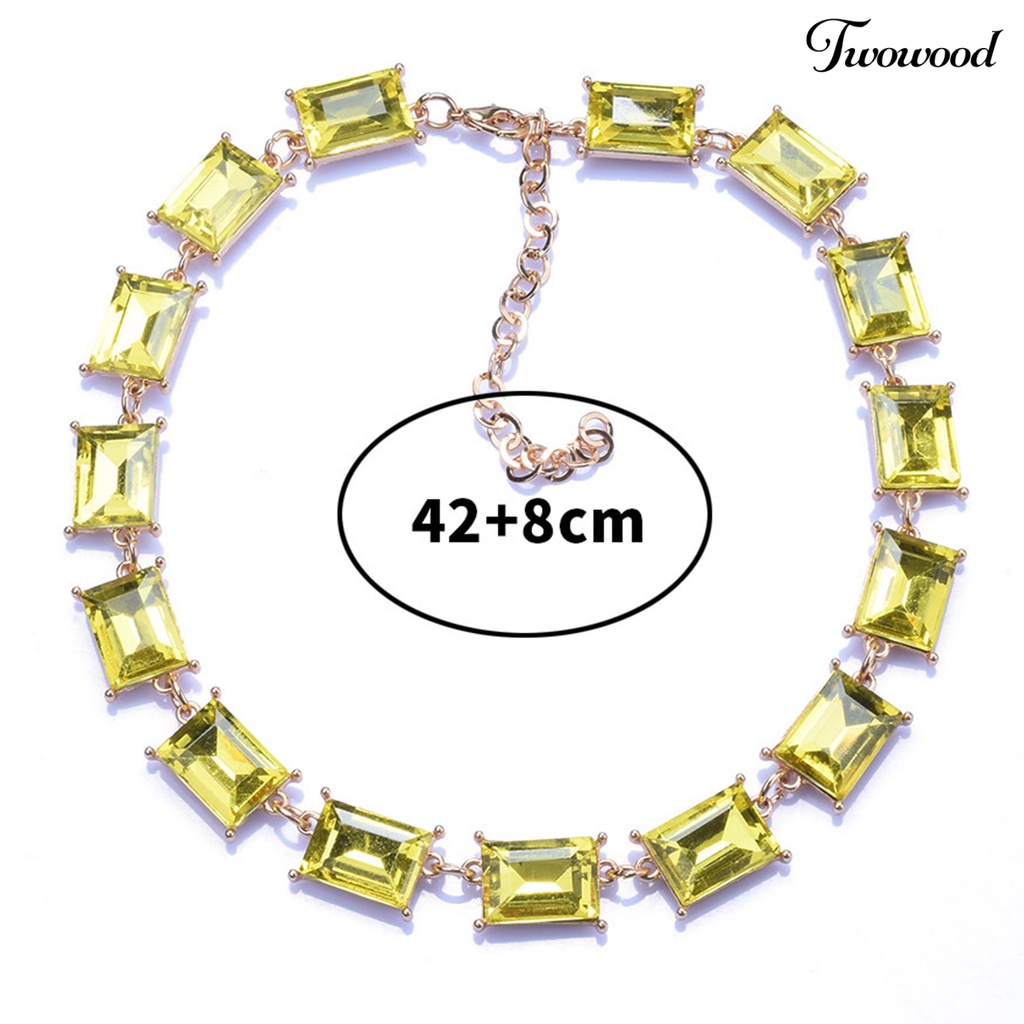 Twowood Kalung Berlebihan Desain Persegi Mengkilap Tidak Luntur Dress Up Alloy Geometris Persegi Berwarna Kristal Imitasi Kalung Wanita Perhiasan