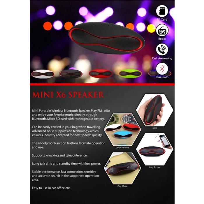 Speaker Bluetooth Portable Mini X6U Kerang Rugby FM MicroSD AUX 3W