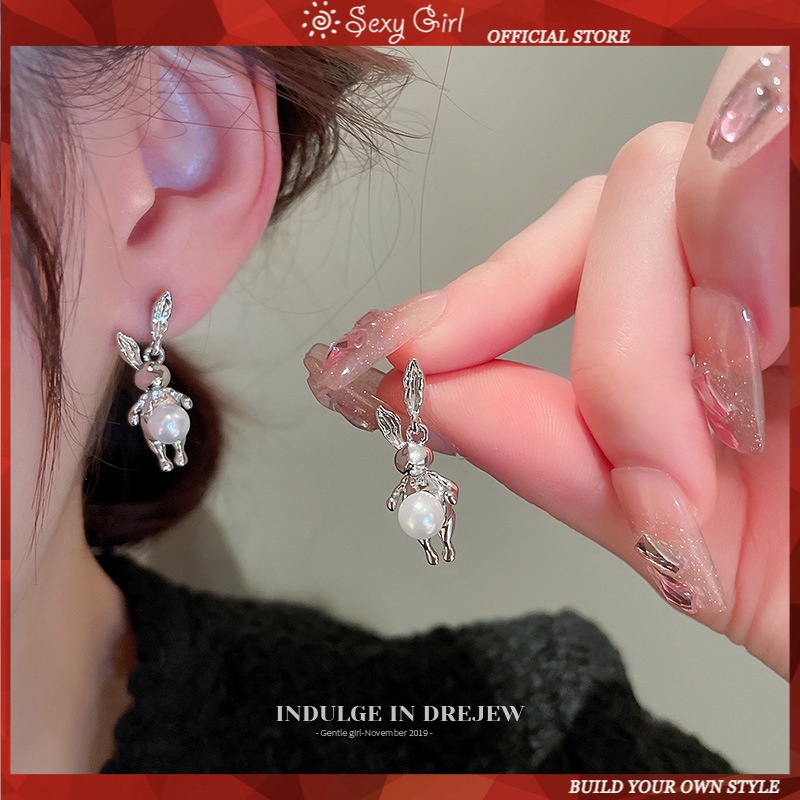 Moonlight Rabbit Earrings Desain Niche Anting Kelinci Perempuan Lucu Pacar Anting Baru Fashion Perhiasan Gadis Seksi