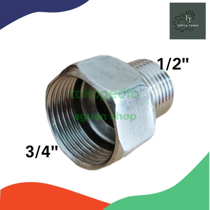 Sok drat dalam 3/4 inch X drat luar 1/2 inch Stainless steel