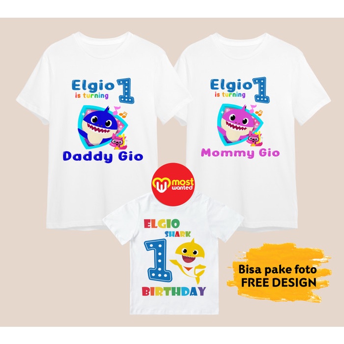 Baju Couple Keluarga Kaos Family Ulang Tahun Motif Baby Shark BS3 - 2