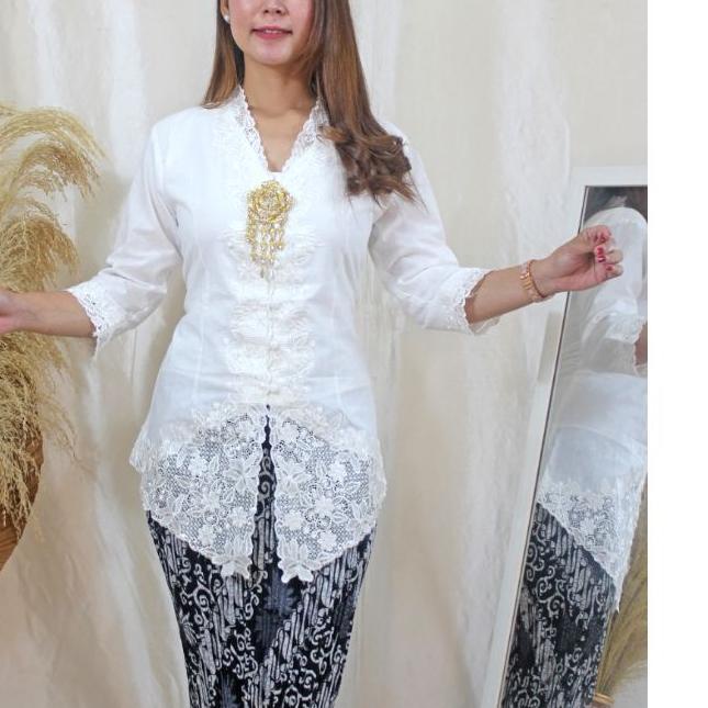 ➩ Kebaya Encim Putih Modern Bordir Lengan 7/8 Murah ○
