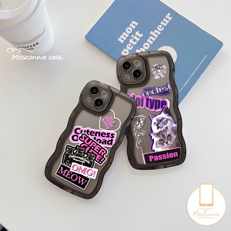 Stiker Label Case Merk Trendy Samsung A50 A04 A30s A03s A14 A13 A12 A04s A33 A11 A52s A53 M22 A23 A32 A50s A20 A02s M32 A31 A04E A22 A21s A52 A51 Cool Cat Wavy Edge Soft Cover