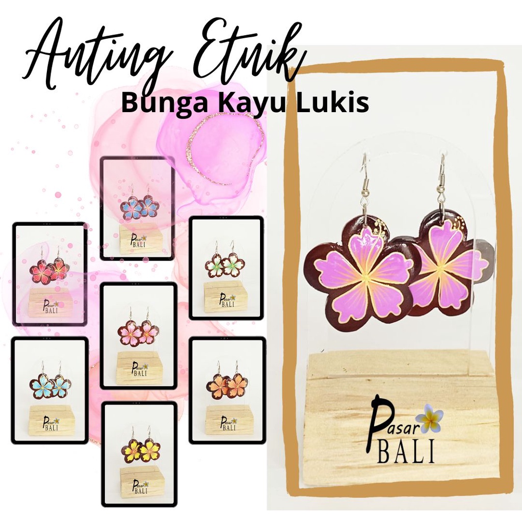 Anting Kayu Bunga Lukis