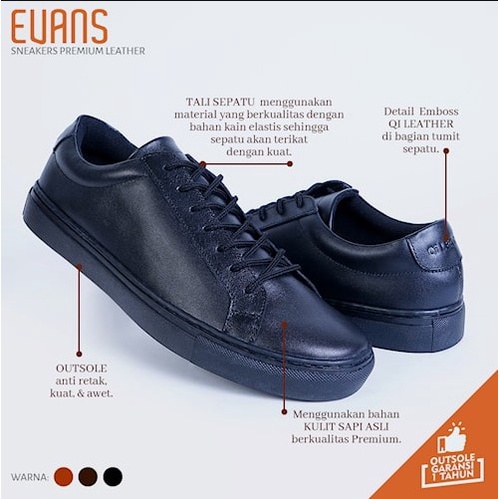 Sepatu Kulit Asli Sepatu Sneaker Kulit Sapi Asli Sepatu Sneakers Kulit Kasual Casual Evans Leather Shoes SP03 Jahitan Rapi Bahan Kulit Sapi Premium Garansi Original BISA COD