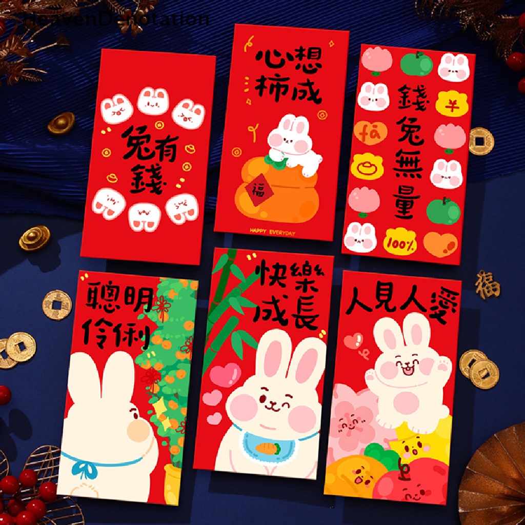 [HeavenDenotation] 6Pcs / Bag 2023 Rabbit Year Red Envelope Chinese New Year Decor Spring Festival HDV