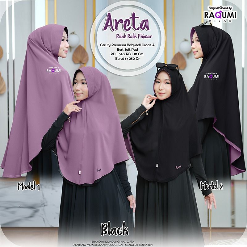 Areta Khimar Bolak Balik Bahan Ceruty Premium Babydoll Grade A original Brand Raqumi Hijab