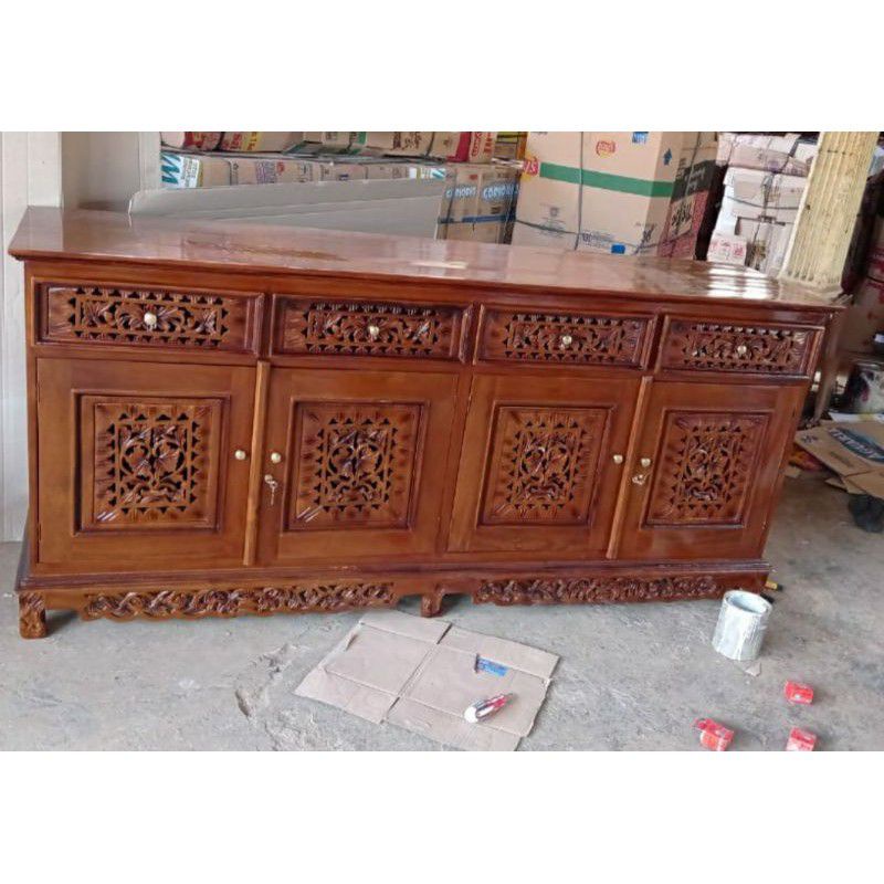 Bufet palembang full kayu jati / bufet tv kayu jati ukir Jepara