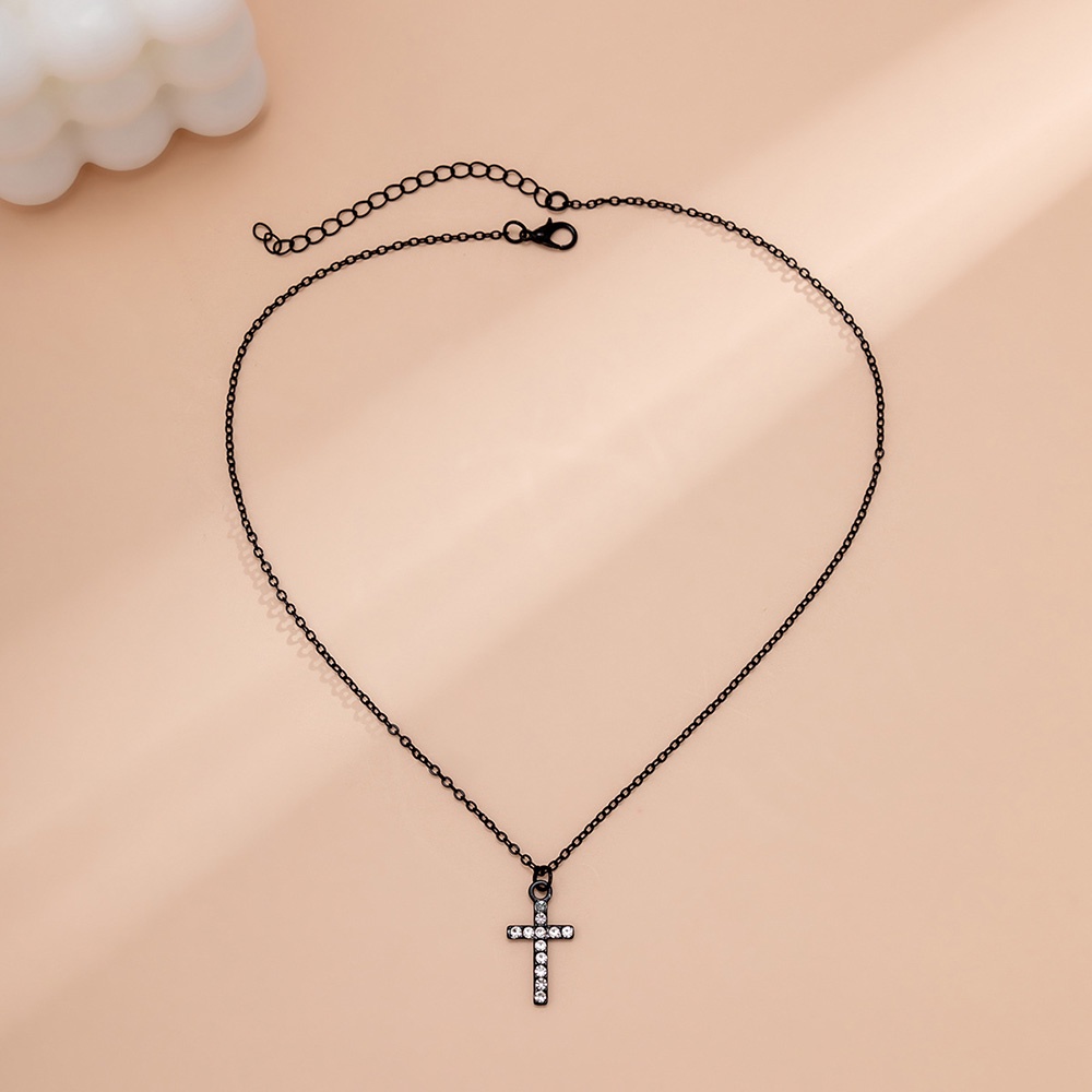 Kalung Liontin Salib Kristal Warna Emas Silver Perhiasan Hitam Untuk Wanita Choker Rantai