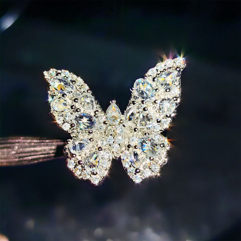 Perhiasan Desainer Mewah Cincin Desain Kupu-Kupu Lucu Micro Hias Berlian Zirkon Pernikahan Pertunangan Cincin Untuk Wanita