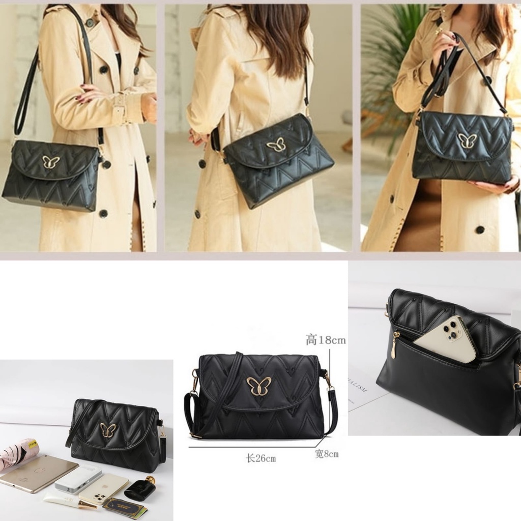 TAS SELEMPANG WANITA PREMIUM BATAM BRANDED SIMPLE CASUAL LUCU KOREA SLING BAG REMAJA KEKINIAN SHOULDER PESTA PREMIUM KULIT HITAM HARVIA TA734B5 IMPORT BAHU MURAH CEWEK