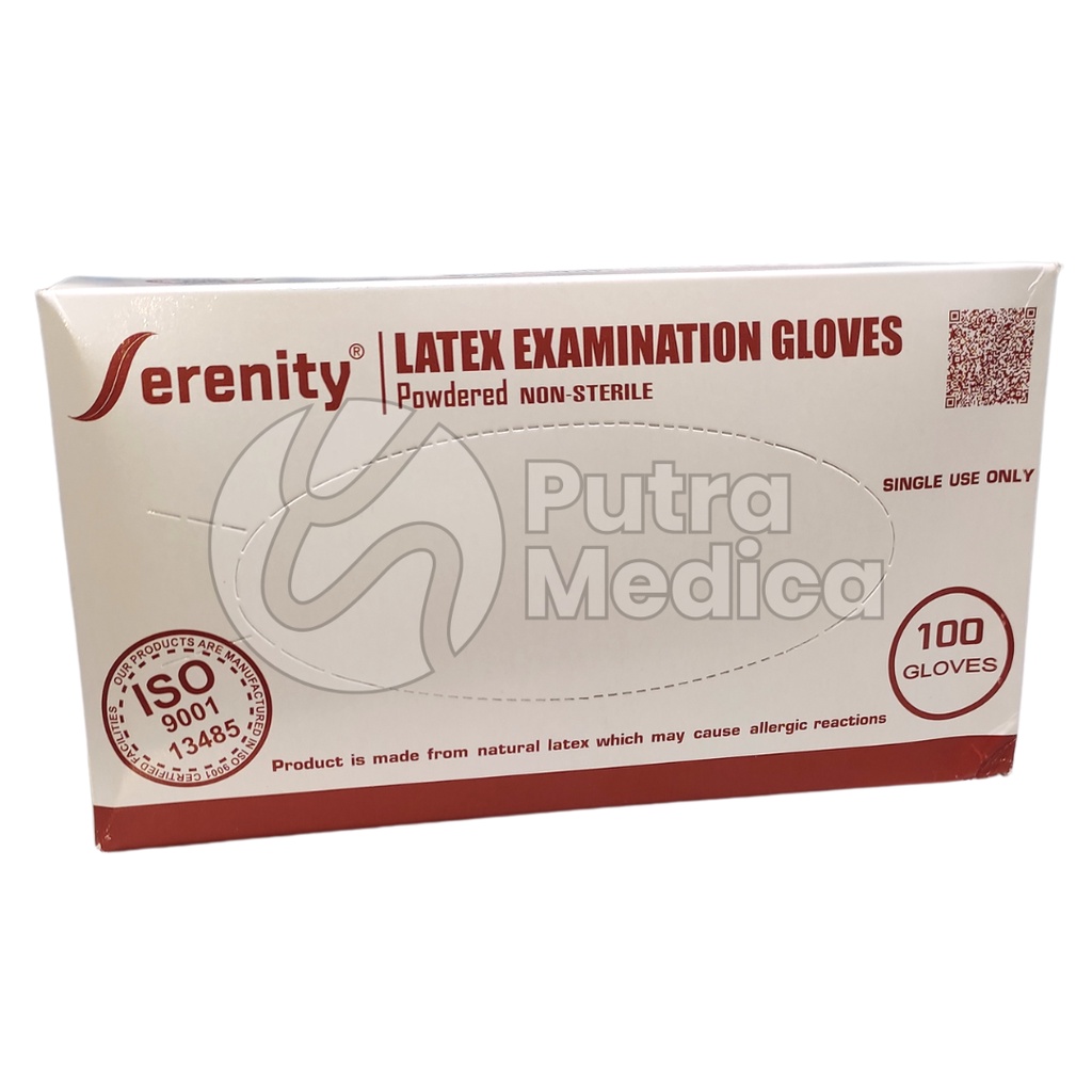 Serenity Handscoon Latex Disposable Powdered [Putih] - 1 Box / Sarung Tangan Karet Latex