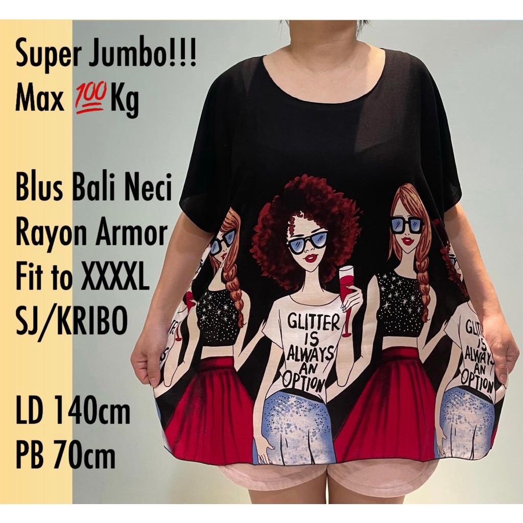 BAJU BALI|ATASAN BLUS NECI JUMBO RAYON ARMOR FIT TO 4XL SJ/KRIBO REAL PICT