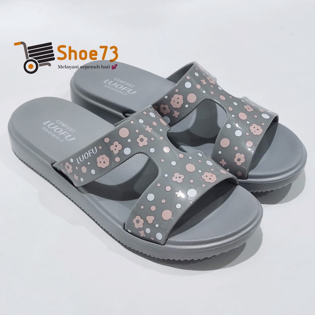 LUOFU E 7190 S-B61 SIZE 36-40 ORIGINAL l Sandal Selop MOTIF jelly wanita l Sendal kokop cewek impor