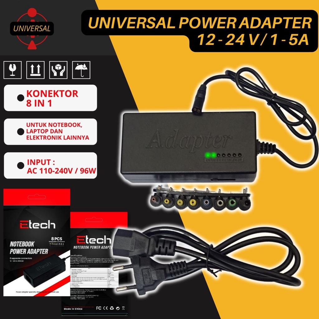 DC12V/15V/16V/18V/19V/20V/24V 4-5A 96W Laptop AC Power Adaptor Charger Universal