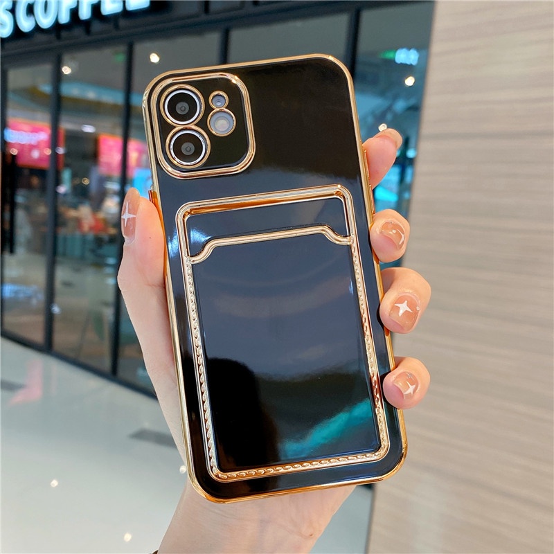 IPHONE Fashion Tas Kartu Serba Serbi Kartu Electroplating Casing Handphone Lensa Serba Bisa Untuk Iphone14 13 12 11 Pro Max X XS Max Xr7 8 Plus ShockProof Penutup Belakang