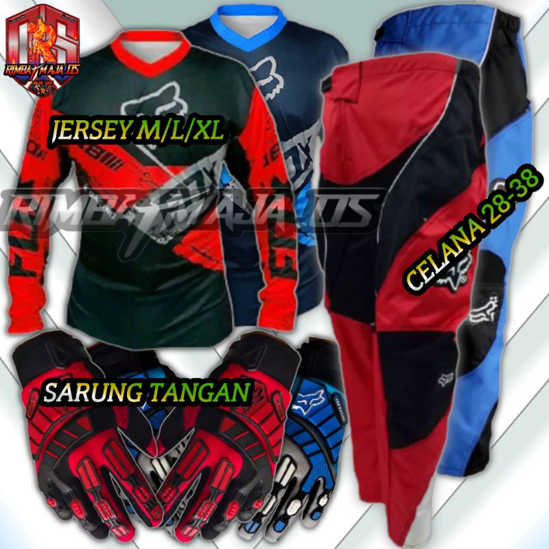 Jersey Set Trail Motocross Adventure Dewasa/Setelan Baju celana dan Glove Motor Trail cross Baju Bal