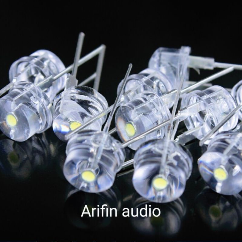 Arifin audio - Lampu LED 8mm StrawHat Putih Straw Hat Super Bright 14000-16000mcd