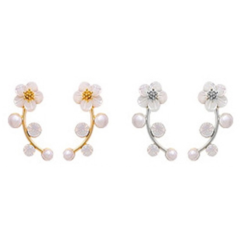 [AYBx] Baju Kaos Distro Pria Wanita Lengan Pendek Fashion Kristal Anting Mutiara Wanita Cabang Shell Pearl Flower Stud Earrings