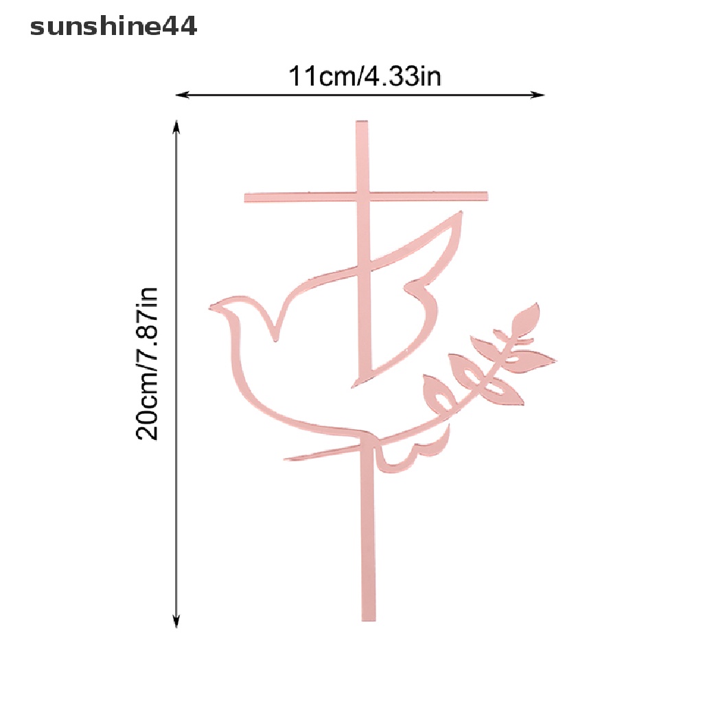 Sunshine Dove Cross Topper Hiasan Insert Kue Akrilik Minimalis Perjamuan Pertama ID