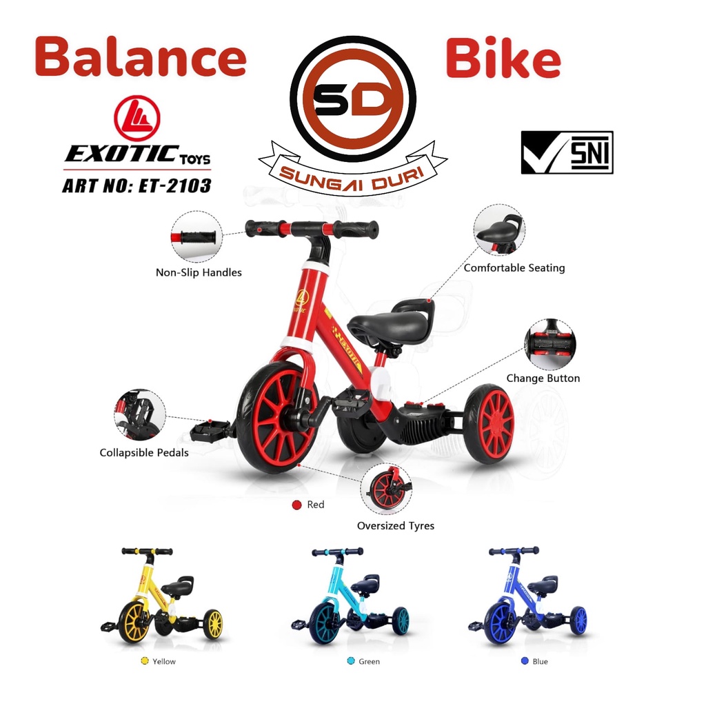 sepeda anak roda 3 balance bike pushbike exotic et 2103