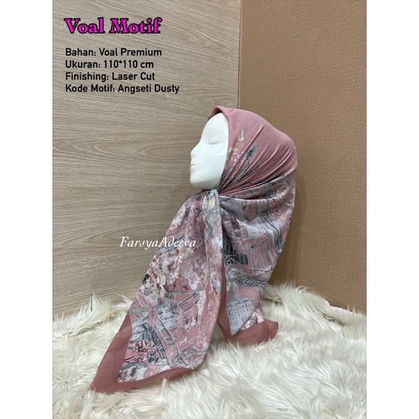 hijab segiempat motif warna dusty pink