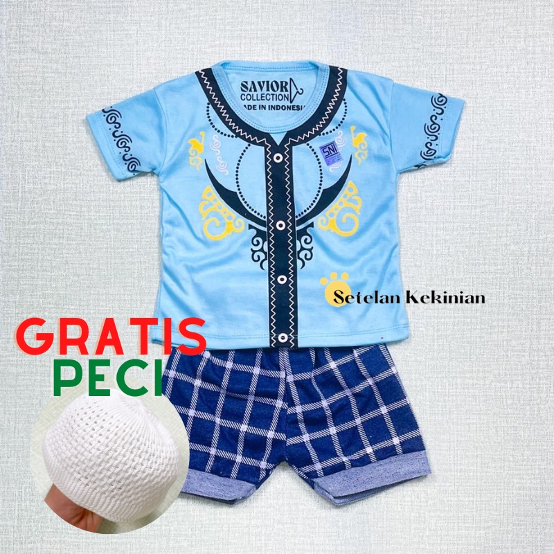 [GRATIS PECI] Set Anak Laki Laki 0-12bulan Kokoh Sabit Baju Idul Fitri Lebaran Murah Baju Oblong Celana Pendek Murah Set Baby Boy Setelan Bayi Cowok Bergambar