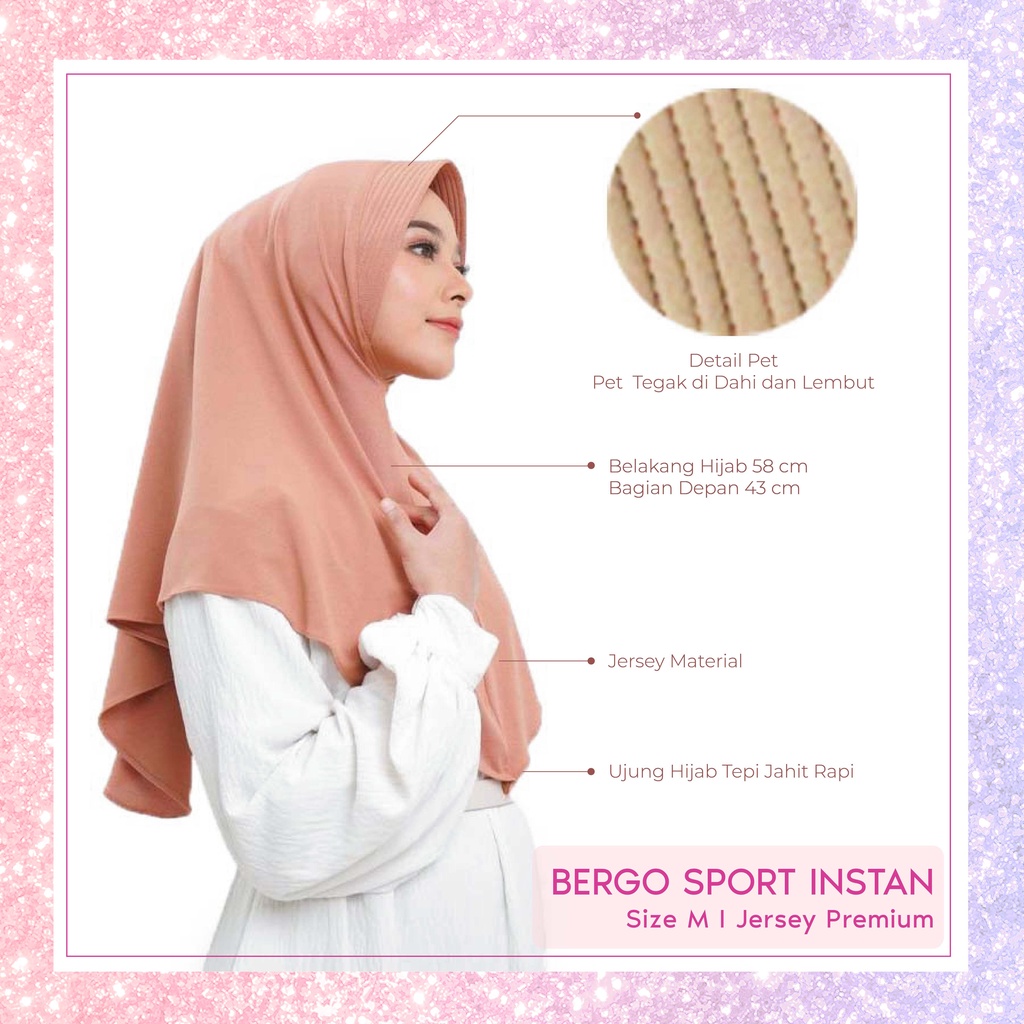 Jilbab Sport / Jilbab Instan / Bergo Sport / Bergo Hamidah / Hijab Sport / Hijab Bergo / Kerudung Sport Size S &amp; M - Warna Lengkap