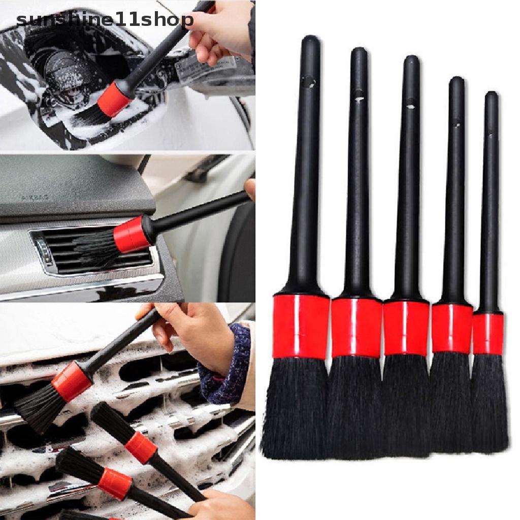 Sho 5PCS Car Brushes Set Sikat Detailing Mobil Bulu Panjang Lembut Untuk Membersihkan Mobil N
